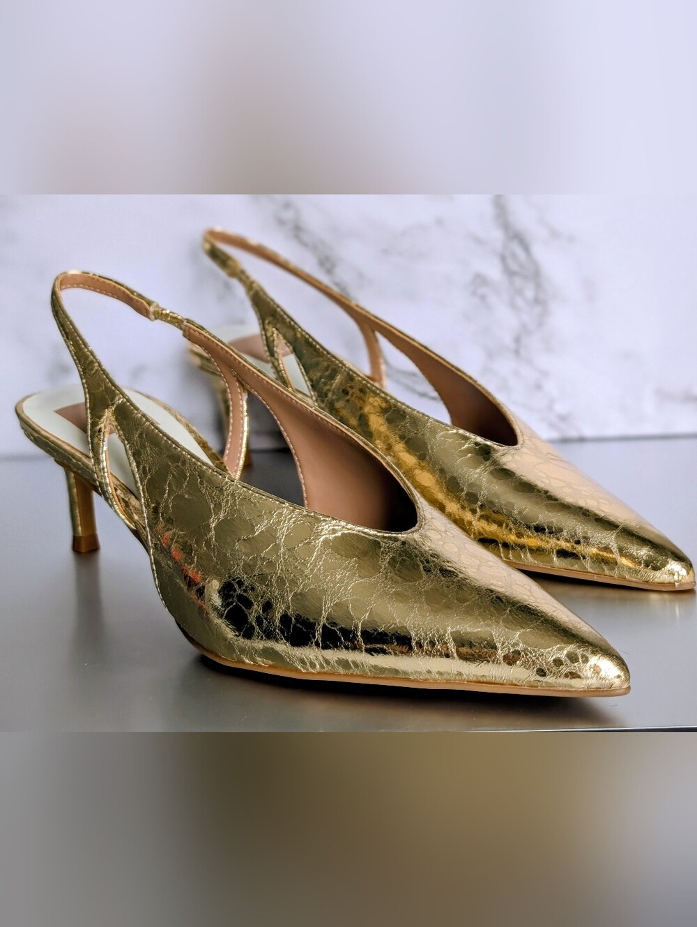 Dolce Vita Kenzie Stella Gold Metallic Slingback Heels Size 7.5
